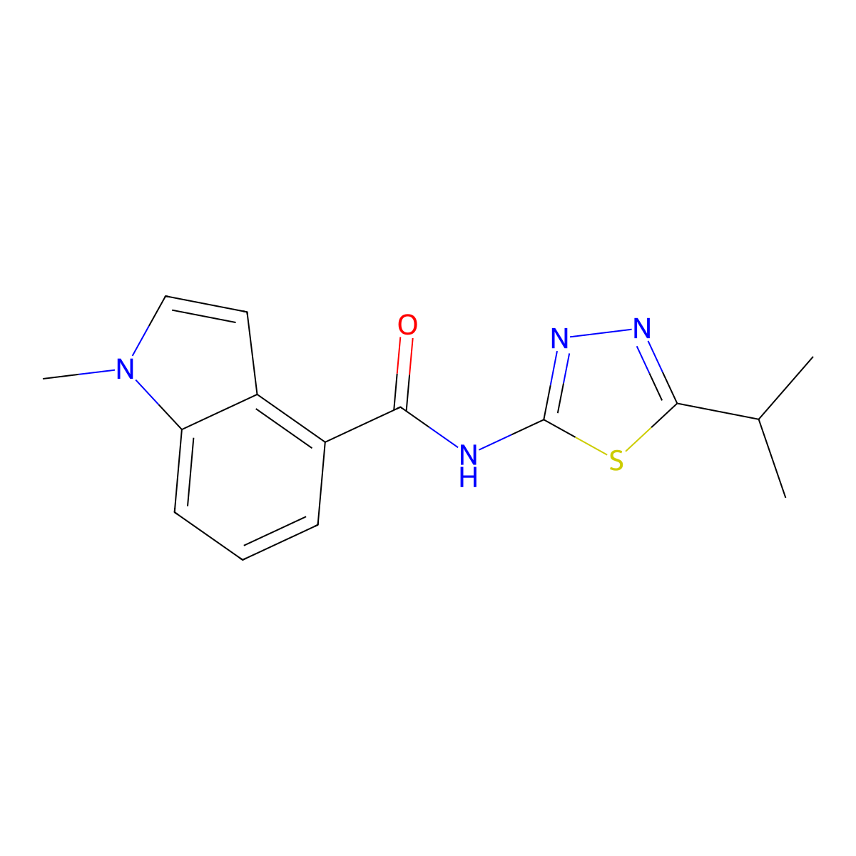 1-methyl-N-[(2E)-5-(propan-2-yl)-1,3,4-thiadiazol-2(3H)-ylidene]-1H-indole-4-carboxamide molecular structure, CAS 1190295-46-5