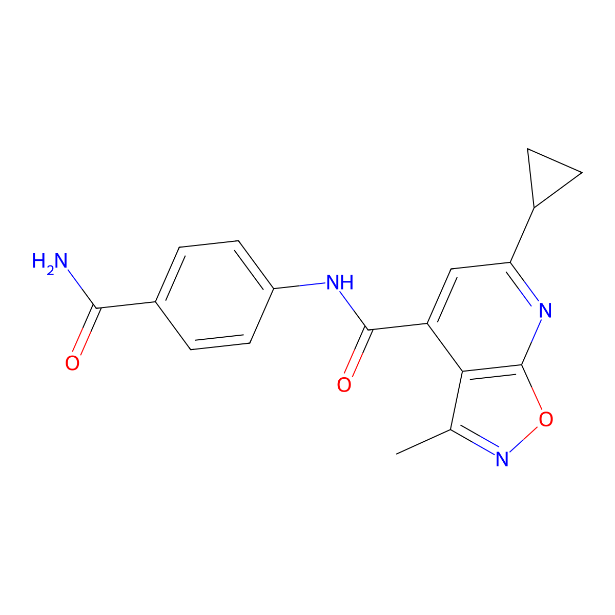 N-(4-carbamoylphenyl)-6-cyclopropyl-3-methyl[1,2]oxazolo[5,4-b]pyridine-4-carboxamide molecular structure, CAS 1190295-48-7