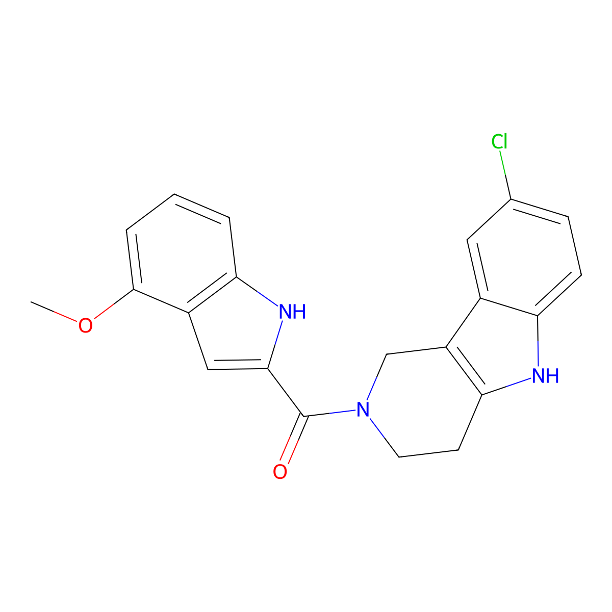 (8-chloro-1,3,4,5-tetrahydro-2H-pyrido[4,3-b]indol-2-yl)(4-methoxy-1H-indol-2-yl)methanone molecular structure, CAS 1190295-51-2