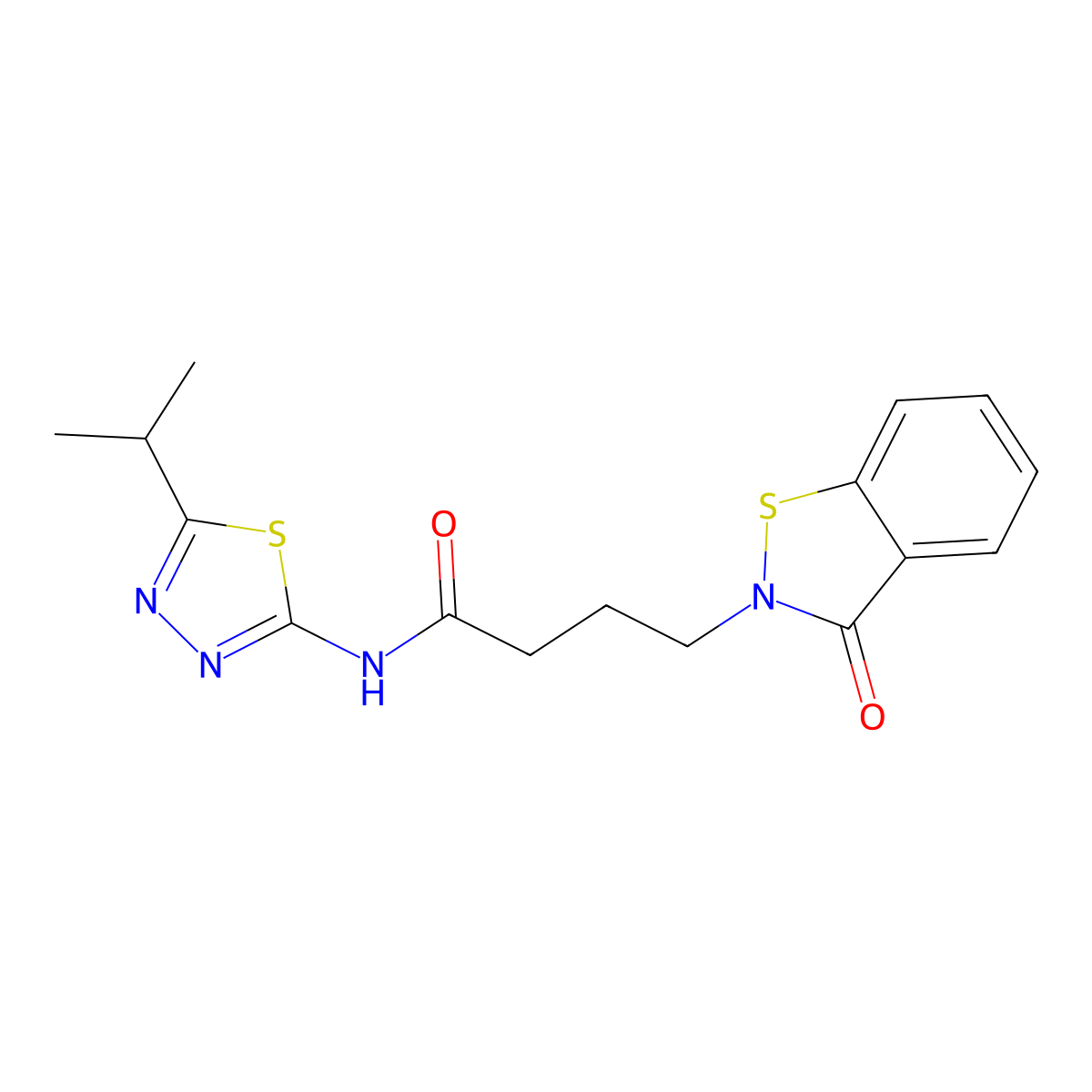 4-(3-oxo-1,2-benzothiazol-2(3H)-yl)-N-[(2Z)-5-(propan-2-yl)-1,3,4-thiadiazol-2(3H)-ylidene]butanamide molecular structure, CAS 1190295-70-5