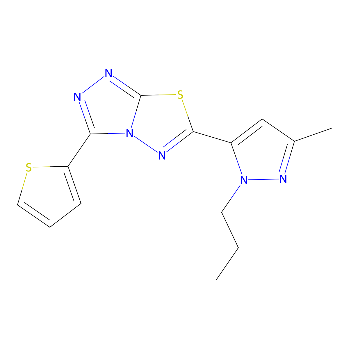 6-(3-methyl-1-propyl-1H-pyrazol-5-yl)-3-(thiophen-2-yl)[1,2,4]triazolo[3,4-b][1,3,4]thiadiazole molecular structure, CAS 1190295-71-6