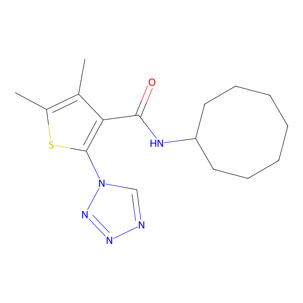 N-cyclooctyl-4,5-dimethyl-2-(1H-tetrazol-1-yl)thiophene-3-carboxamide molecular structure, CAS 1190295-72-7