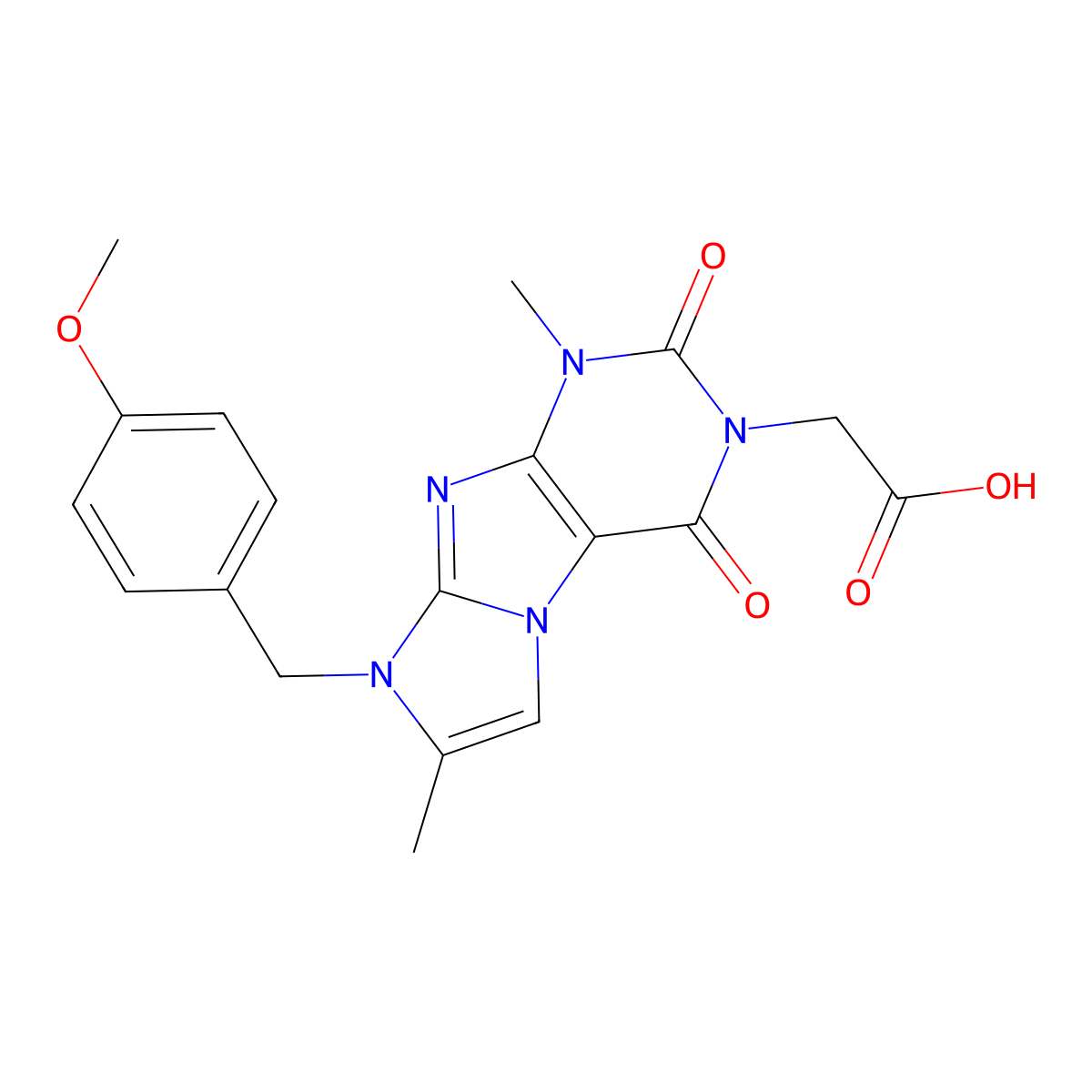 2-(8-(4-methoxybenzyl)-1,7-dimethyl-2,4-dioxo-1,2,4,8-tetrahydro-3H-imidazo[2,1-f]purin-3-yl)acetic acid molecular structure, CAS 1190295-75-0