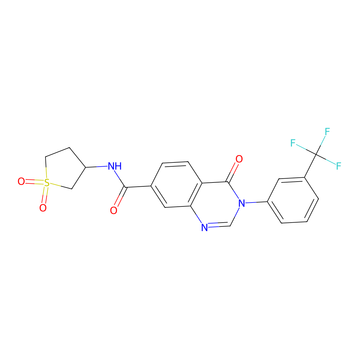 N-(1,1-dioxidotetrahydrothiophen-3-yl)-4-oxo-3-[3-(trifluoromethyl)phenyl]-3,4-dihydroquinazoline-7-carboxamide molecular structure, CAS 1190295-78-3
