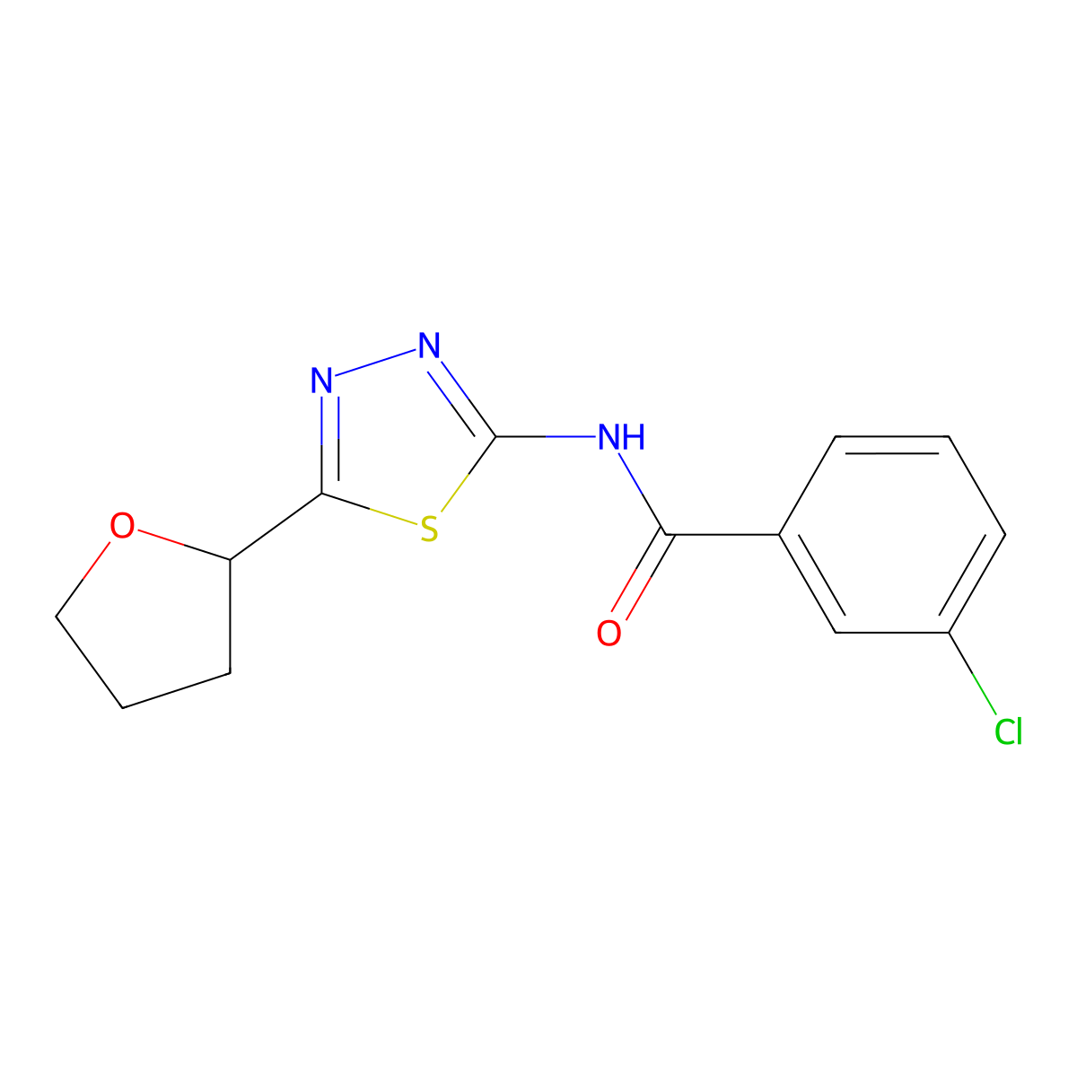 3-chloro-N-[(2E)-5-(tetrahydrofuran-2-yl)-1,3,4-thiadiazol-2(3H)-ylidene]benzamide molecular structure, CAS 1190295-81-8