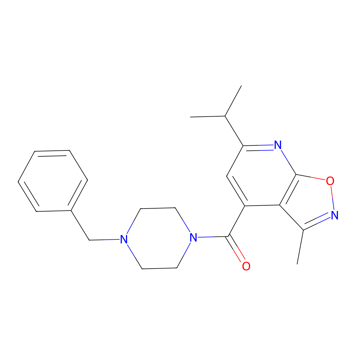 4-[(4-Benzyl-1-piperazinyl)carbonyl]-6-isopropyl-3-methylisoxazolo[5,4-b]pyridine molecular structure, CAS 1190296-01-5