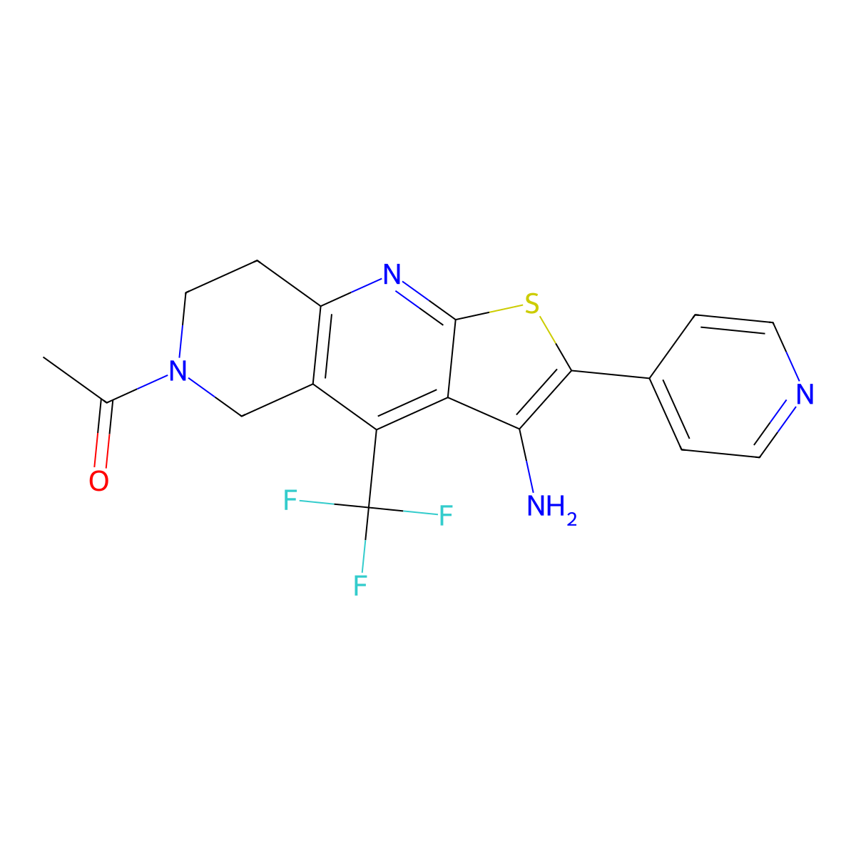 1-(3-amino-2-(pyridin-4-yl)-4-(trifluoromethyl)-7,8-dihydrothieno[2,3-b][1,6]naphthyridin-6(5H)-yl)ethanone molecular structure, CAS 1190296-21-9