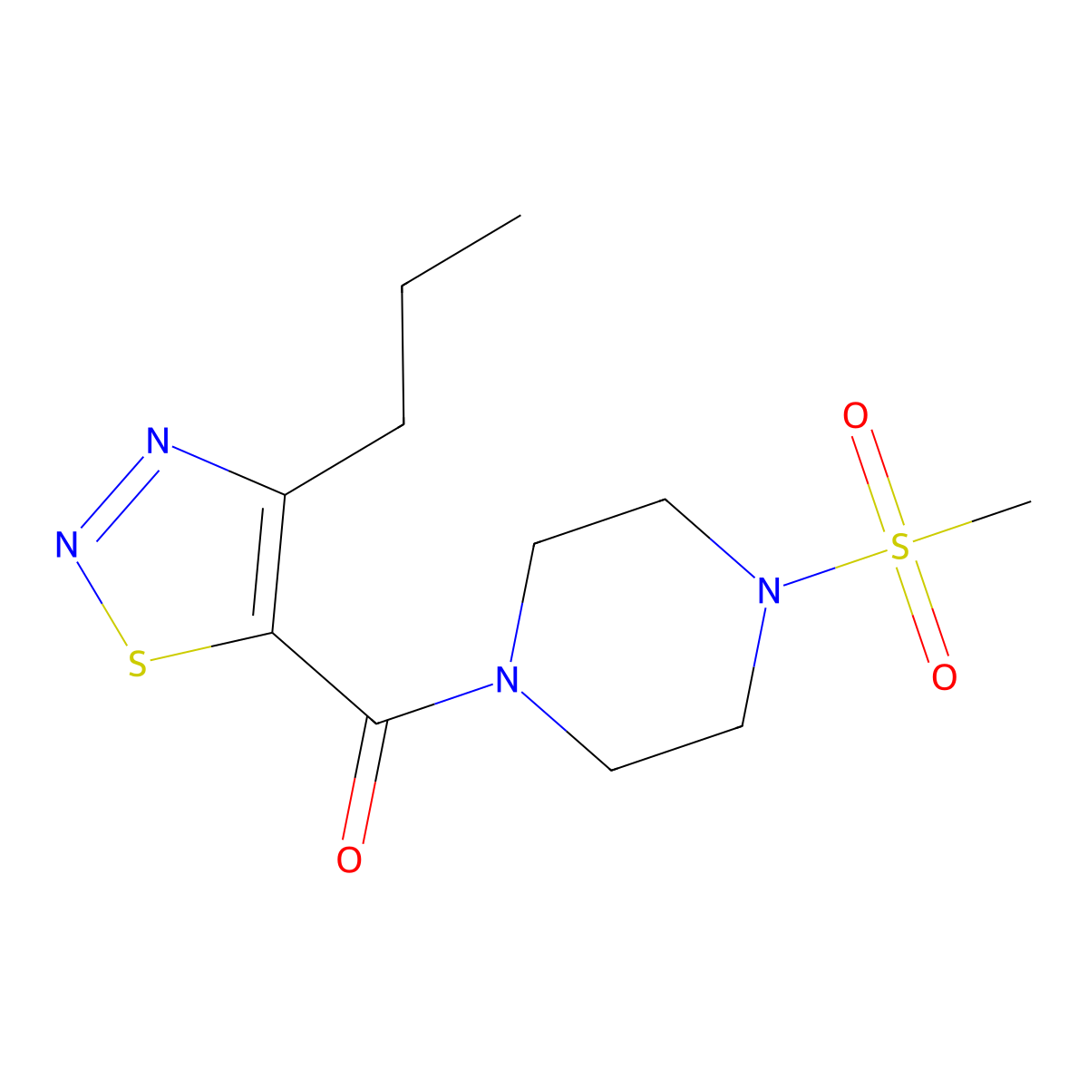[4-(Methylsulfonyl)piperazin-1-yl](4-propyl-1,2,3-thiadiazol-5-yl)methanone molecular structure, CAS 1190296-23-1