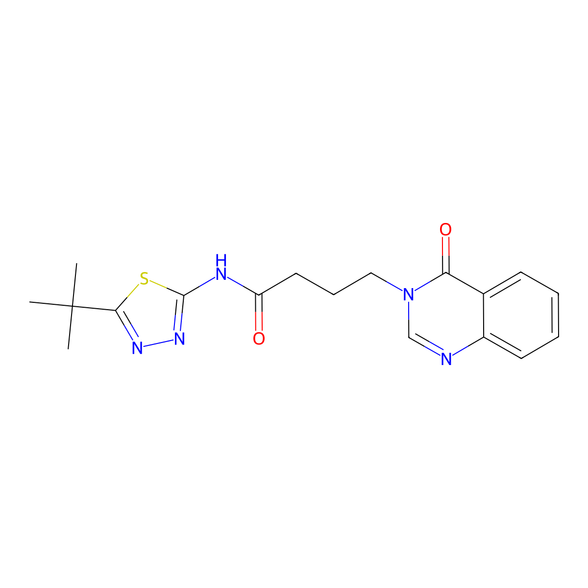 N-[(2Z)-5-tert-butyl-1,3,4-thiadiazol-2(3H)-ylidene]-4-(4-oxoquinazolin-3(4H)-yl)butanamide molecular structure, CAS 1190296-24-2