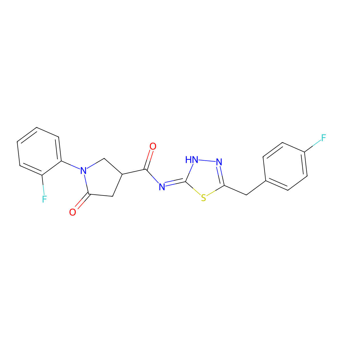 N-[(2E)-5-(4-fluorobenzyl)-1,3,4-thiadiazol-2(3H)-ylidene]-1-(2-fluorophenyl)-5-oxopyrrolidine-3-carboxamide molecular structure, CAS 1190296-28-6