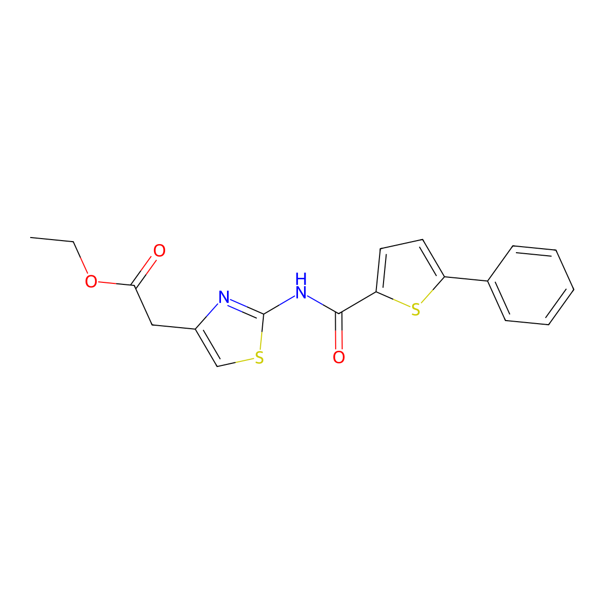 Ethyl (2-{[(5-phenyl-2-thienyl)carbonyl]amino}-1,3-thiazol-4-yl)acetate molecular structure, CAS 1190296-45-7
