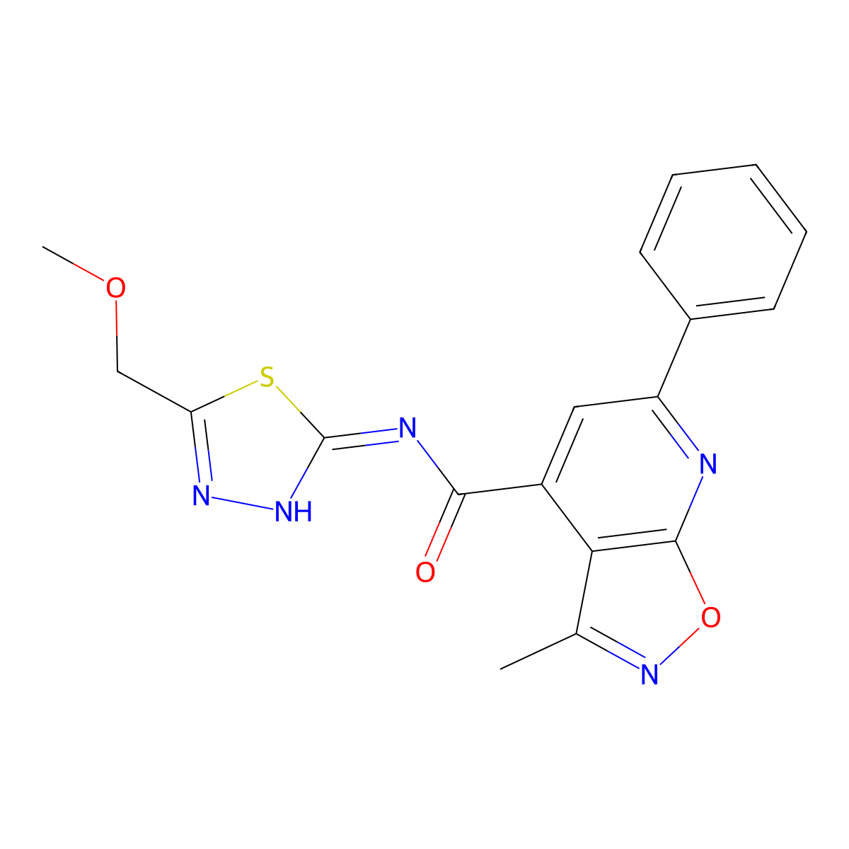 N-[(2E)-5-(methoxymethyl)-1,3,4-thiadiazol-2(3H)-ylidene]-3-methyl-6-phenyl[1,2]oxazolo[5,4-b]pyridine-4-carboxamide molecular structure, CAS 1190296-80-0