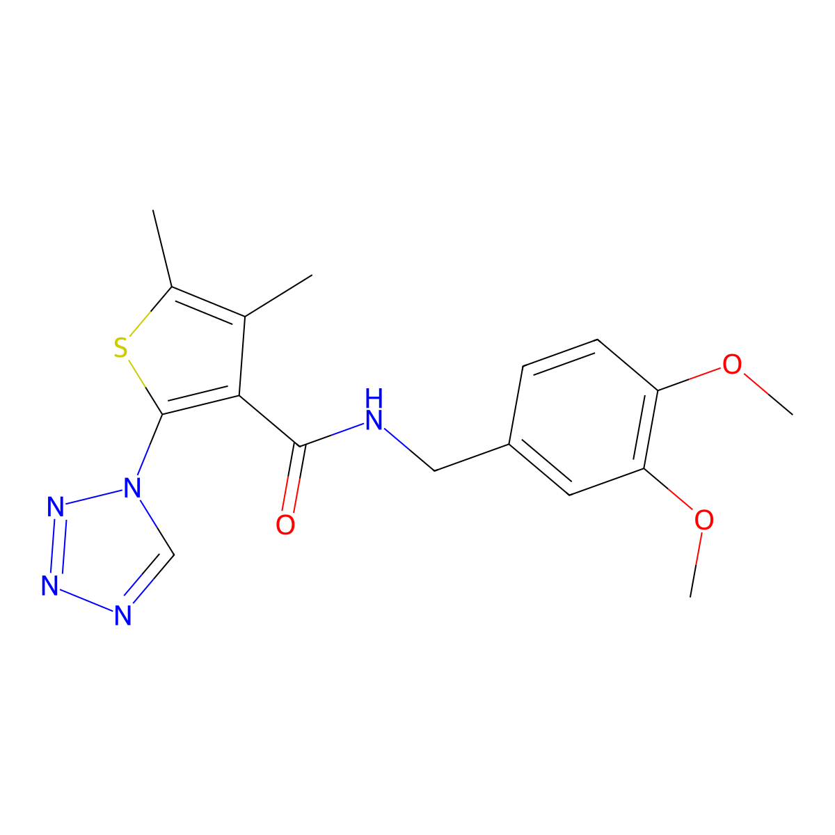 N-(3,4-dimethoxybenzyl)-4,5-dimethyl-2-(1H-tetrazol-1-yl)thiophene-3-carboxamide molecular structure, CAS 1190296-82-2