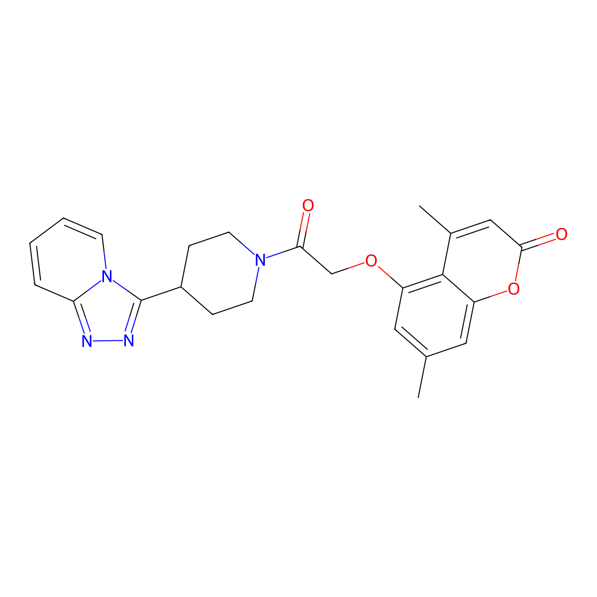 4,7-dimethyl-5-[2-oxo-2-(4-[1,2,4]triazolo[4,3-a]pyridin-3-yl-1-piperidinyl)ethoxy]-2H-chromen-2-one molecular structure, CAS 1190297-17-6