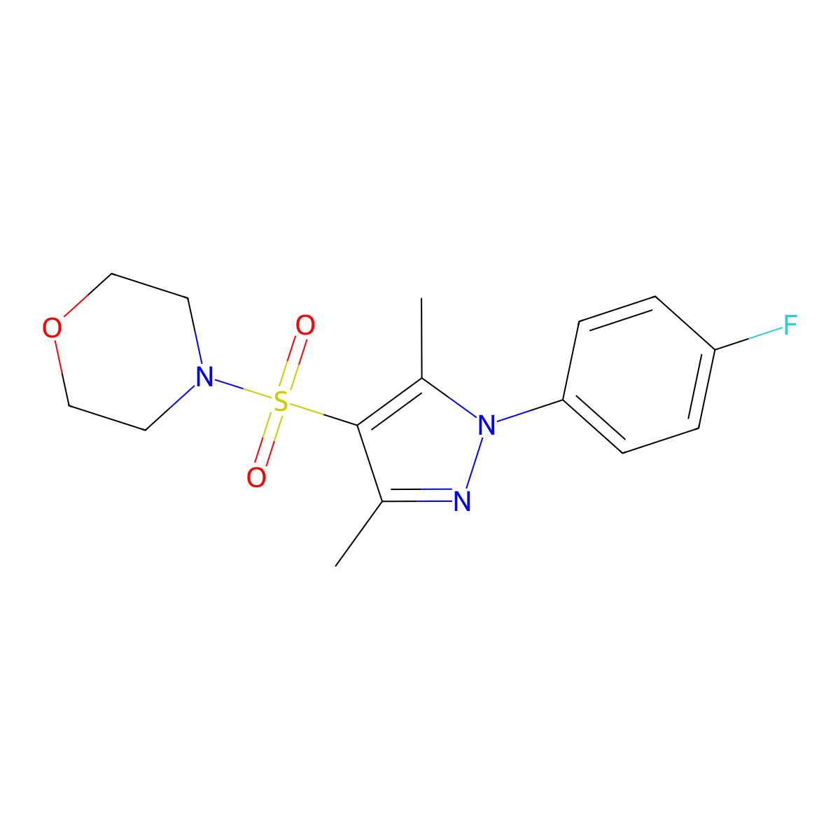4-{[1-(4-fluorophenyl)-3,5-dimethyl-1H-pyrazol-4-yl]sulfonyl}morpholine molecular structure, CAS 1190297-51-8