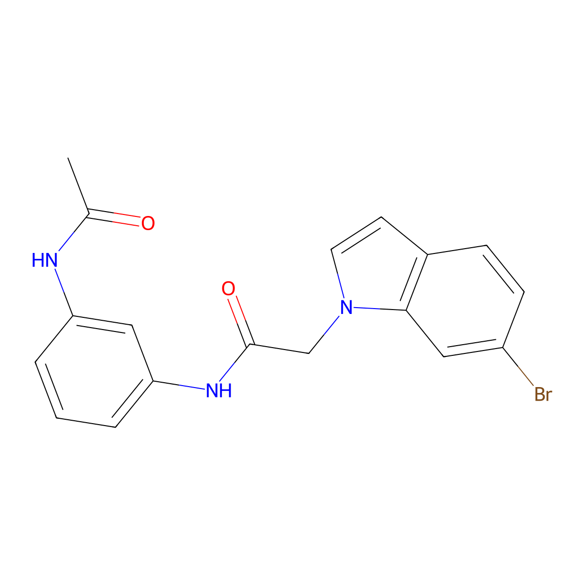N-[3-(acetylamino)phenyl]-2-(6-bromo-1H-indol-1-yl)acetamide molecular structure, CAS 1190297-68-7