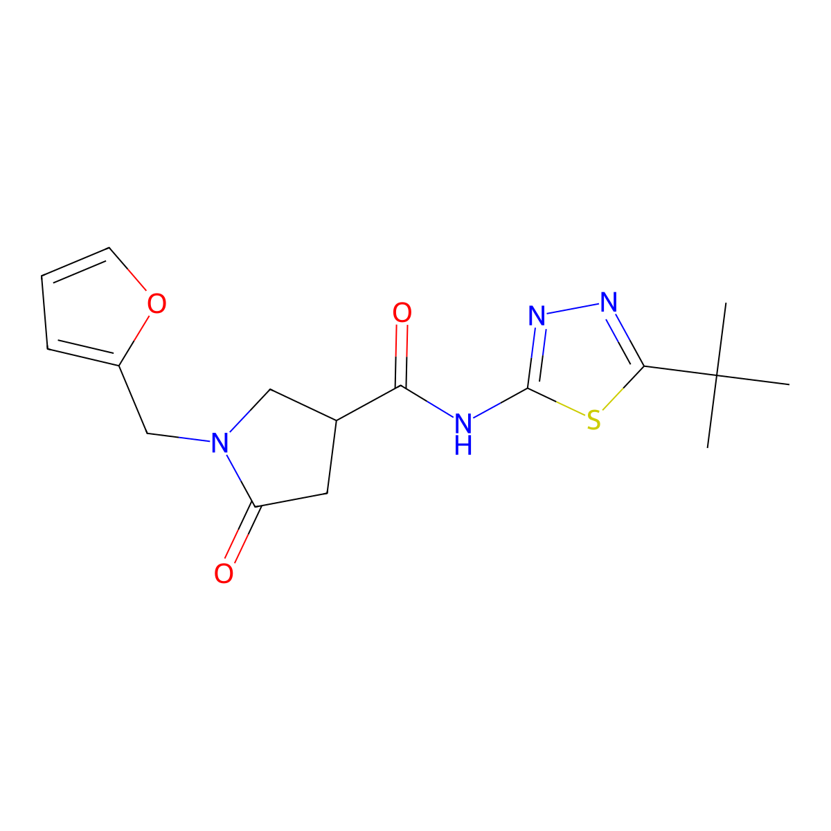 N-[(2E)-5-tert-butyl-1,3,4-thiadiazol-2(3H)-ylidene]-1-(furan-2-ylmethyl)-5-oxopyrrolidine-3-carboxamide molecular structure, CAS 1190297-81-4