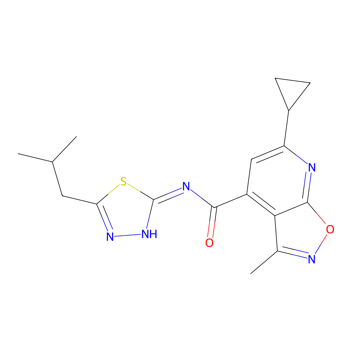 6-cyclopropyl-3-methyl-N-[(2E)-5-(2-methylpropyl)-1,3,4-thiadiazol-2(3H)-ylidene][1,2]oxazolo[5,4-b]pyridine-4-carboxamide molecular structure, CAS 1190297-96-1
