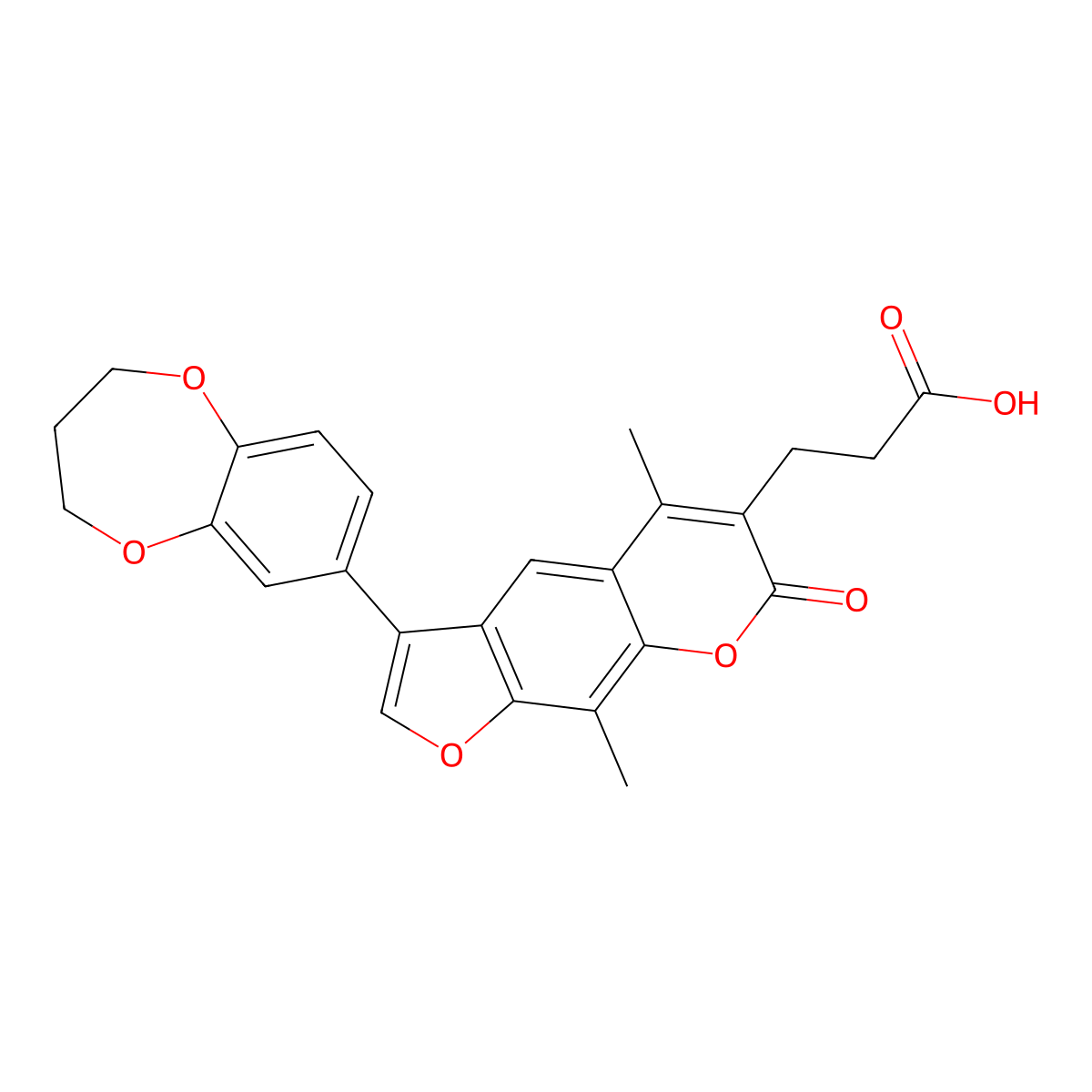 3-[3-(3,4-dihydro-2H-1,5-benzodioxepin-7-yl)-5,9-dimethyl-7-oxo-7H-furo[3,2-g]chromen-6-yl]propanoic acid molecular structure, CAS 1190298-09-9