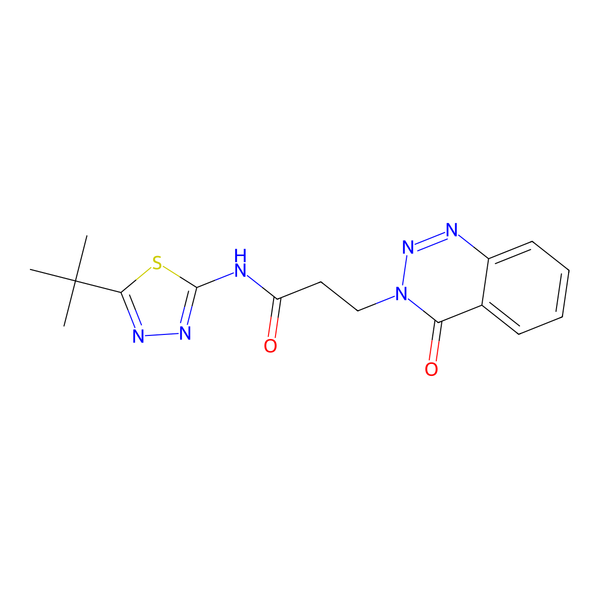 N-[(2Z)-5-tert-butyl-1,3,4-thiadiazol-2(3H)-ylidene]-3-(4-oxo-1,2,3-benzotriazin-3(4H)-yl)propanamide molecular structure, CAS 1190298-47-5