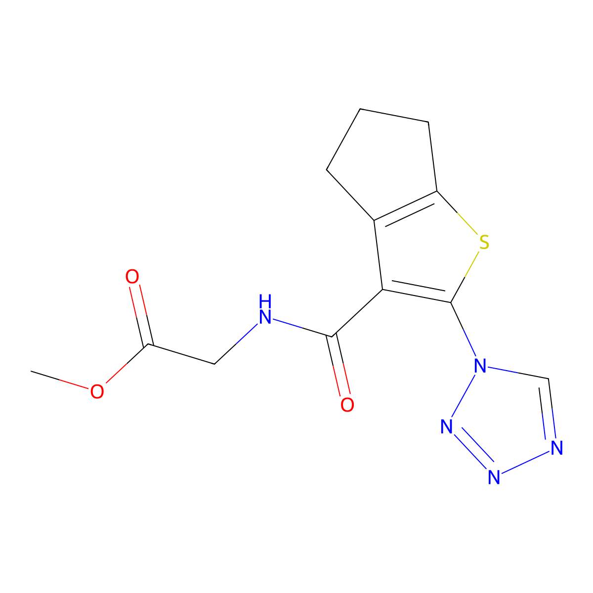 methyl N-{[2-(1H-tetrazol-1-yl)-5,6-dihydro-4H-cyclopenta[b]thiophen-3-yl]carbonyl}glycinate molecular structure, CAS 1190298-50-0