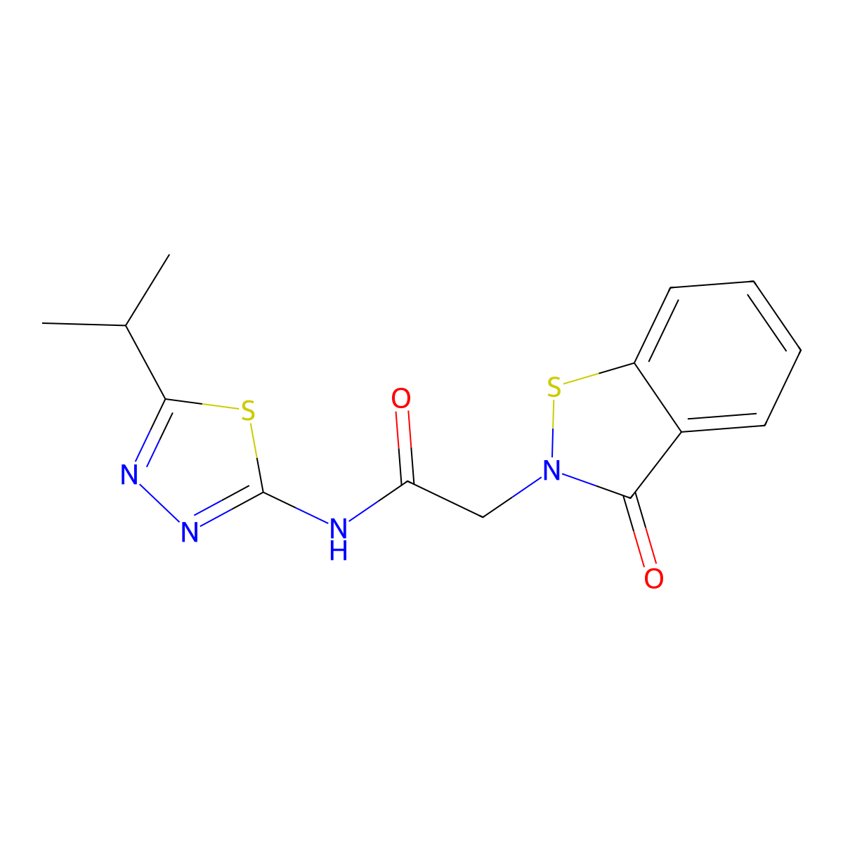 2-(3-oxo-1,2-benzothiazol-2(3H)-yl)-N-[(2Z)-5-(propan-2-yl)-1,3,4-thiadiazol-2(3H)-ylidene]acetamide molecular structure, CAS 1190298-92-0