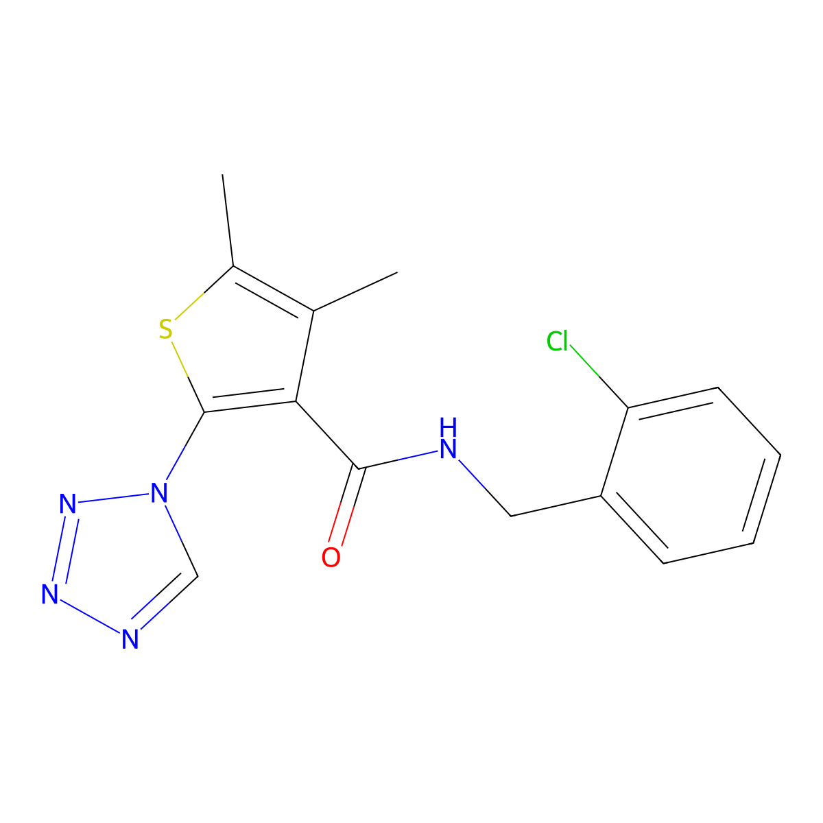 N-(2-chlorobenzyl)-4,5-dimethyl-2-(1H-tetrazol-1-yl)thiophene-3-carboxamide molecular structure, CAS 1190299-14-9