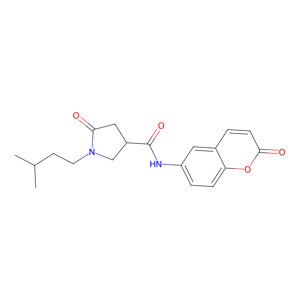 1-(3-methylbutyl)-5-oxo-N-(2-oxo-2H-chromen-6-yl)pyrrolidine-3-carboxamide molecular structure, CAS 1190299-43-4