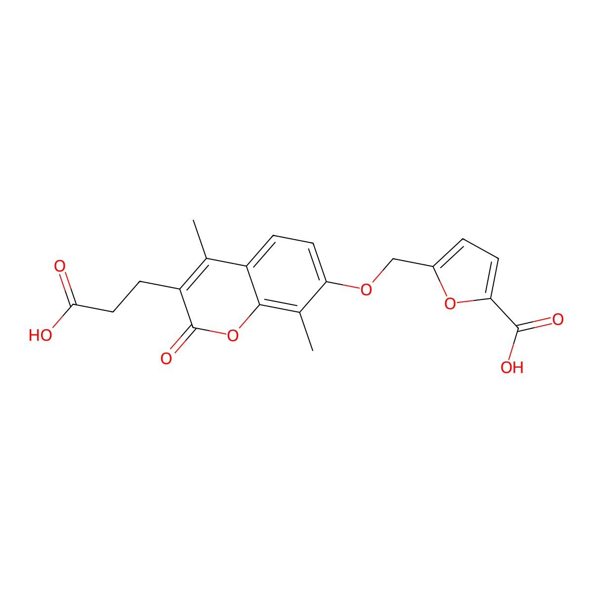5-({[3-(2-carboxyethyl)-4,8-dimethyl-2-oxo-2H-chromen-7-yl]oxy}methyl)furan-2-carboxylic acid molecular structure, CAS 1190299-77-4