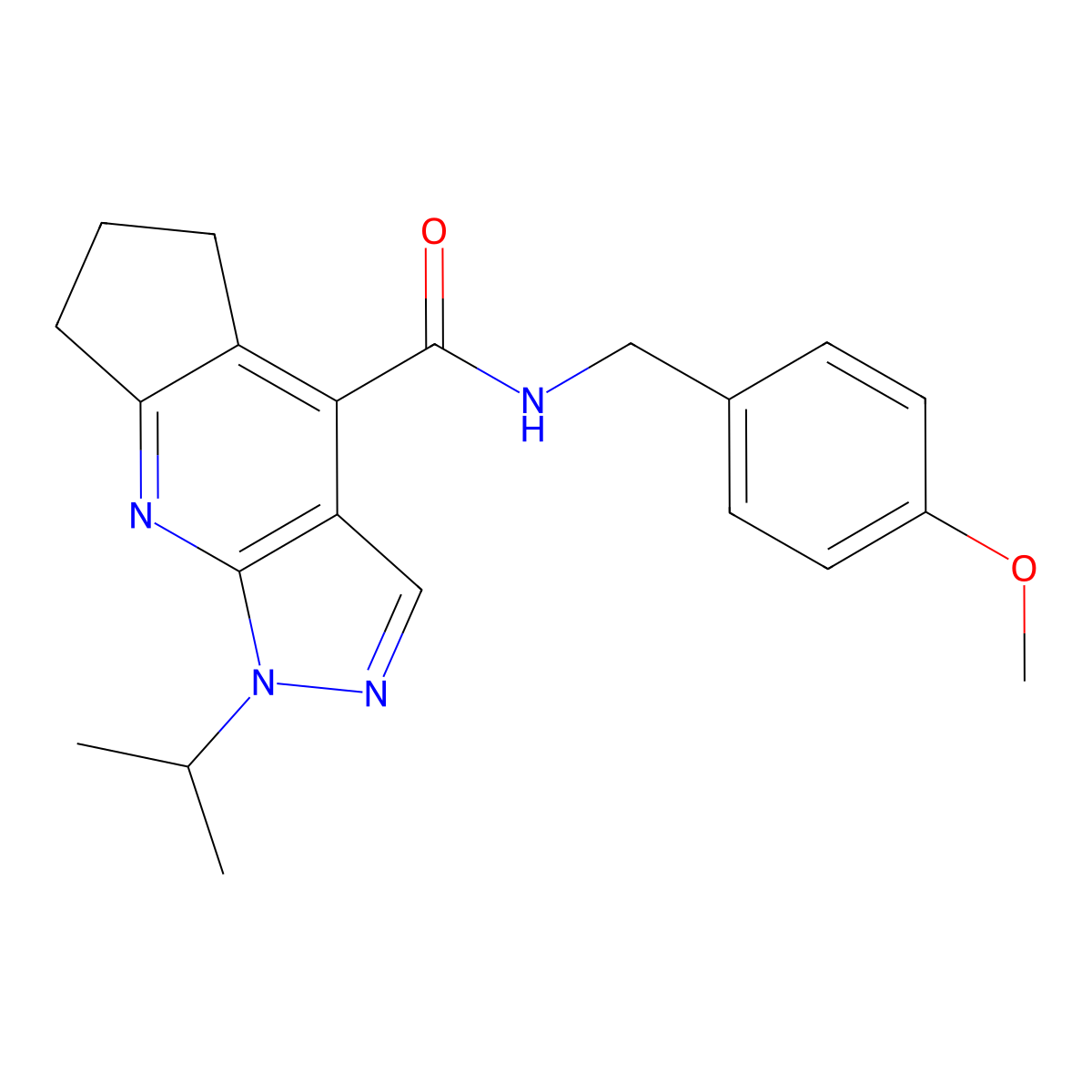 1-isopropyl-N-(4-methoxybenzyl)-1,5,6,7-tetrahydrocyclopenta[b]pyrazolo[4,3-e]pyridine-4-carboxamide molecular structure, CAS 1190299-86-5
