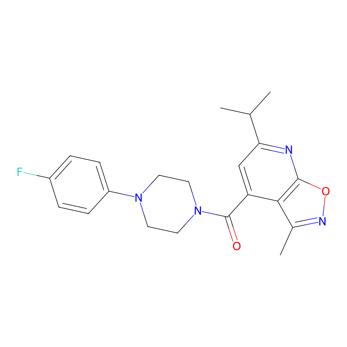 4-{[4-(4-Fluorophenyl)-1-piperazinyl]carbonyl}-6-isopropyl-3-methylisoxazolo[5,4-b]pyridine molecular structure, CAS 1190299-87-6