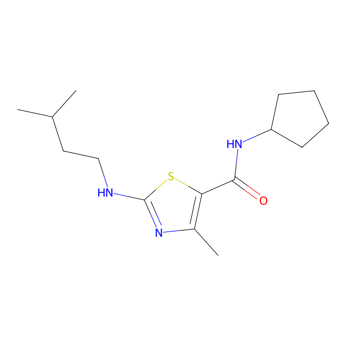 N-cyclopentyl-4-methyl-2-[(3-methylbutyl)amino]-1,3-thiazole-5-carboxamide molecular structure, CAS 1190300-55-0