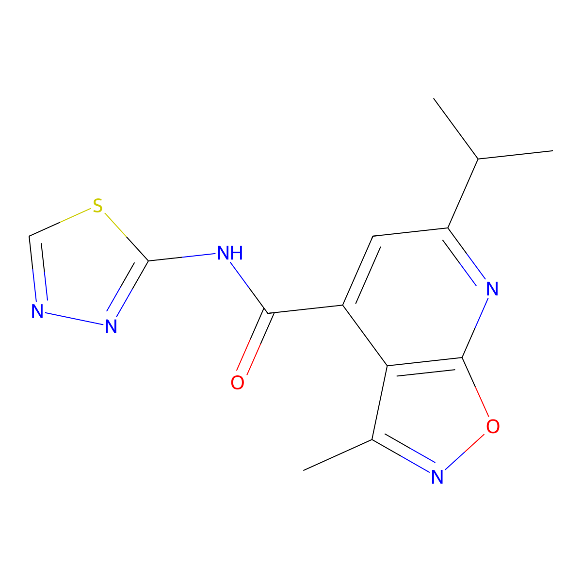 3-methyl-6-(propan-2-yl)-N-[(2E)-1,3,4-thiadiazol-2(3H)-ylidene][1,2]oxazolo[5,4-b]pyridine-4-carboxamide molecular structure, CAS 1190301-48-4