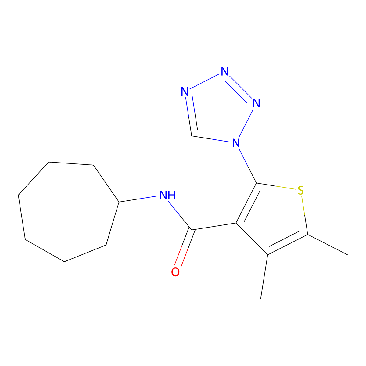 N-cycloheptyl-4,5-dimethyl-2-(1H-tetrazol-1-yl)thiophene-3-carboxamide molecular structure, CAS 1190301-68-8