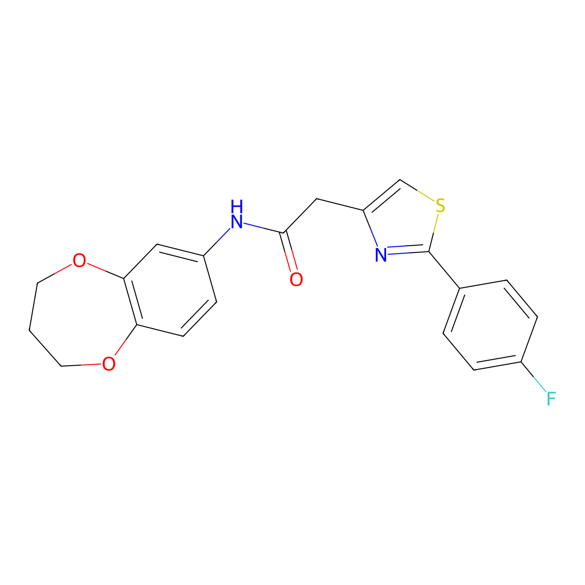 N-(3,4-dihydro-2H-1,5-benzodioxepin-7-yl)-2-[2-(4-fluorophenyl)-1,3-thiazol-4-yl]acetamide molecular structure, CAS 1190301-75-7