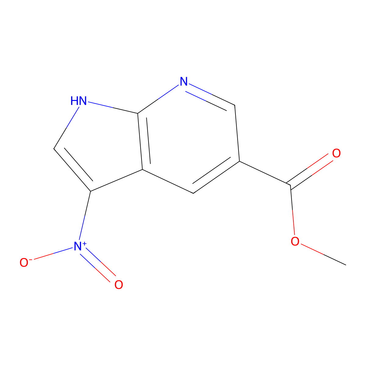 methyl 3-nitro-1H-pyrrolo[2,3-b]pyridine-5-carboxylate molecular structure, CAS 1190309-70-6