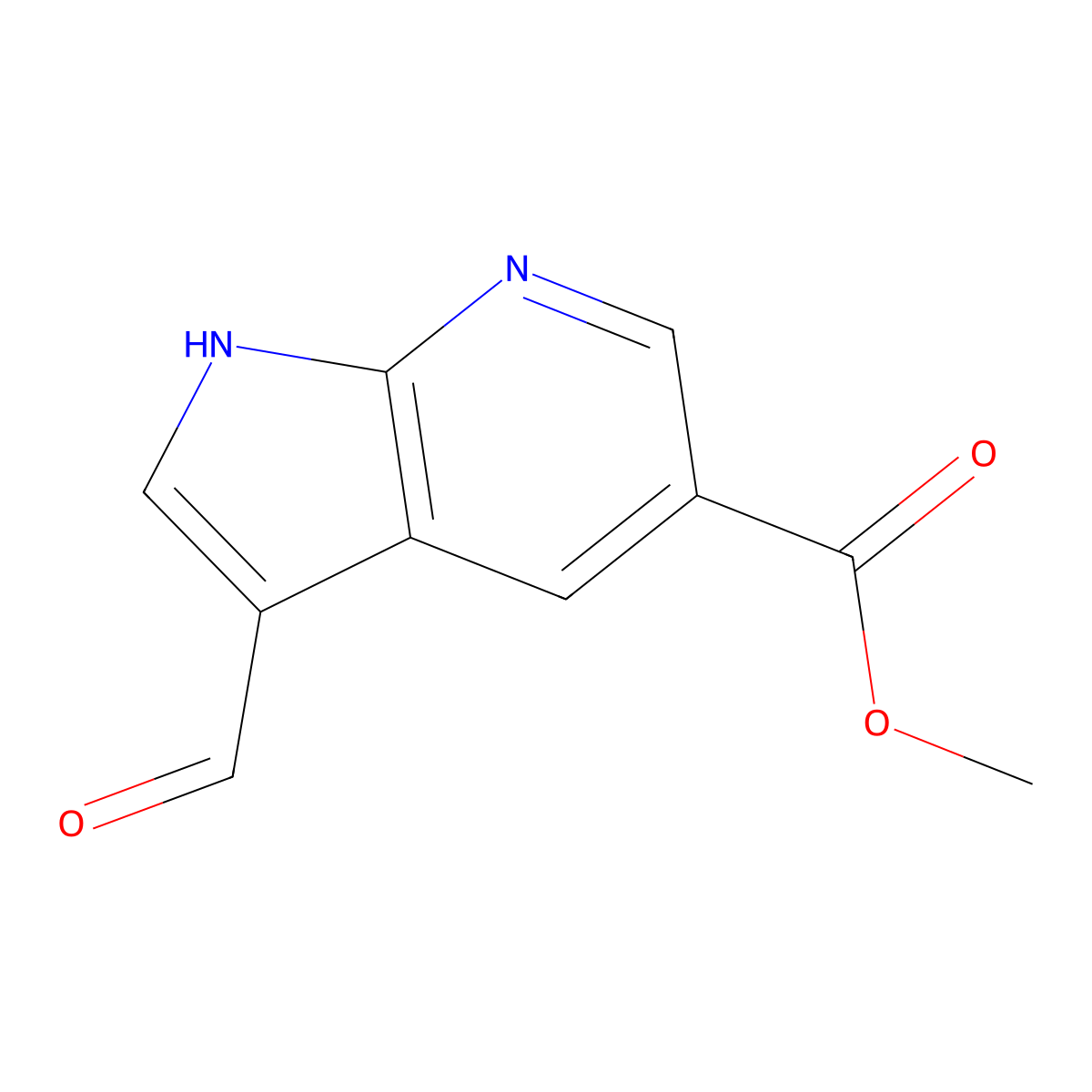 Methyl 3-formyl-1H-pyrrolo[2,3-b]pyridine-5-carboxylate molecular structure, CAS 1190309-80-8