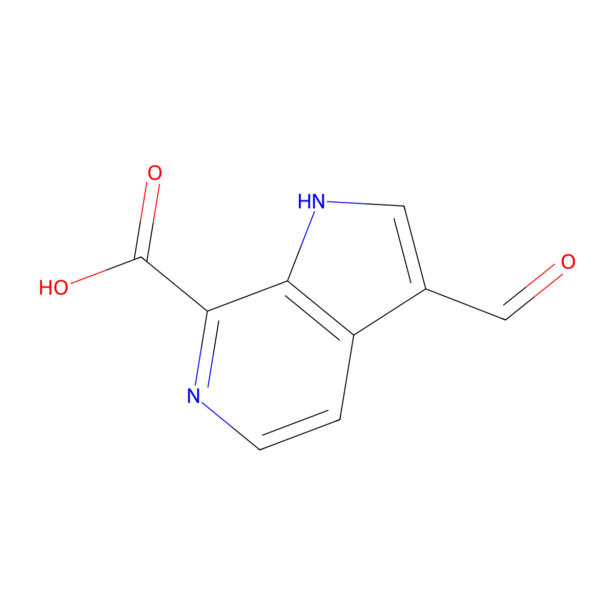 3-formyl-1H-pyrrolo[2,3-c]pyridine-7-carboxylic acid molecular structure, CAS 1190309-98-8