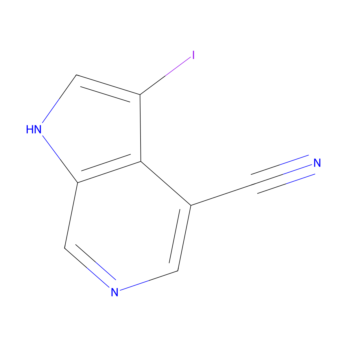 3-iodo-1H-pyrrolo[2,3-c]pyridine-4-carbonitrile molecular structure, CAS 1190310-26-9