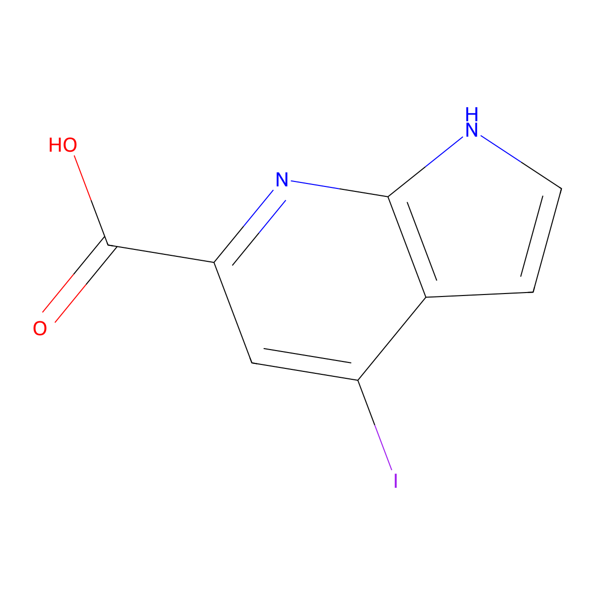 4-iodo-1H-pyrrolo[2,3-b]pyridine-6-carboxylic acid molecular structure, CAS 1190310-37-2
