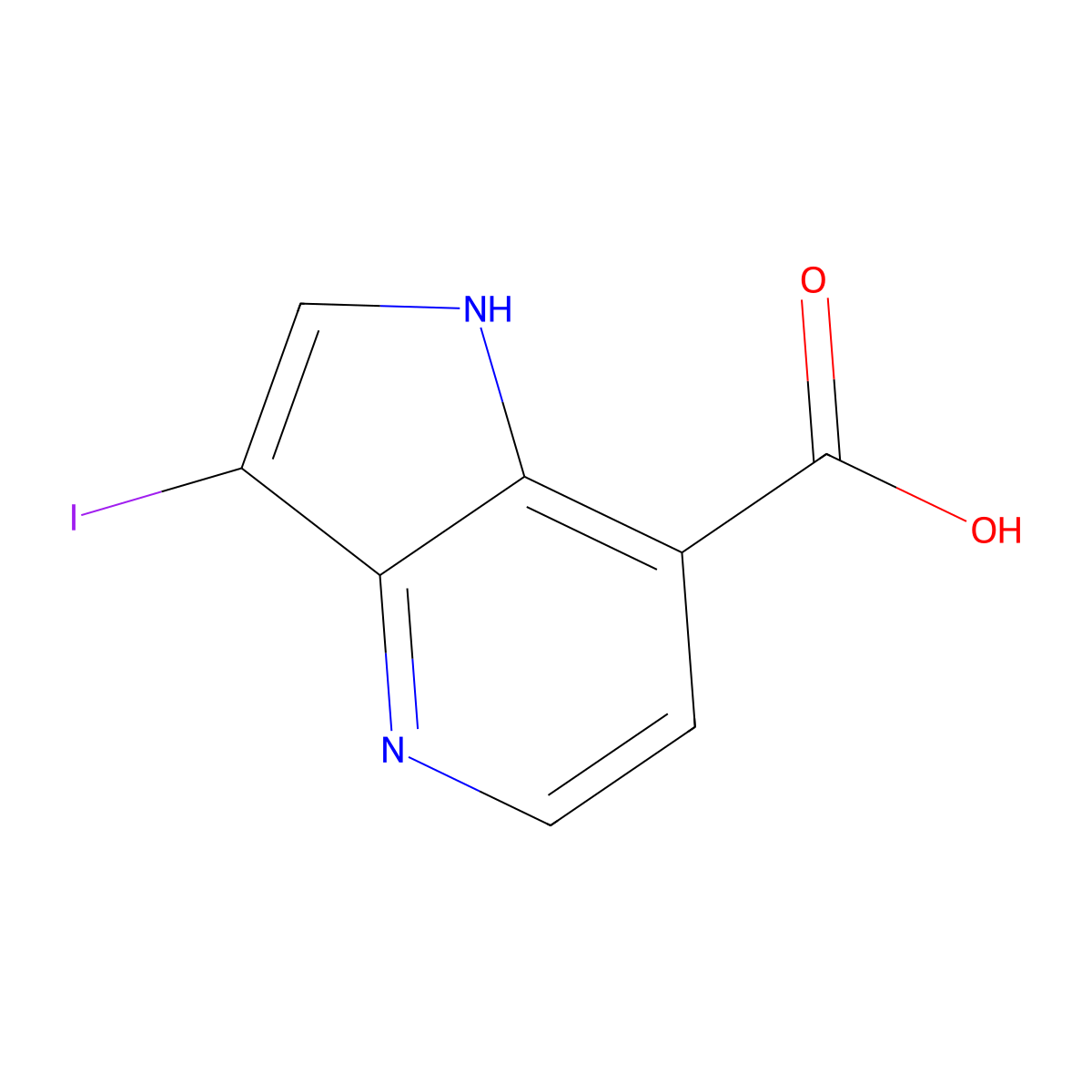 3-iodo-1H-pyrrolo[3,2-b]pyridine-7-carboxylic acid molecular structure, CAS 1190310-73-6