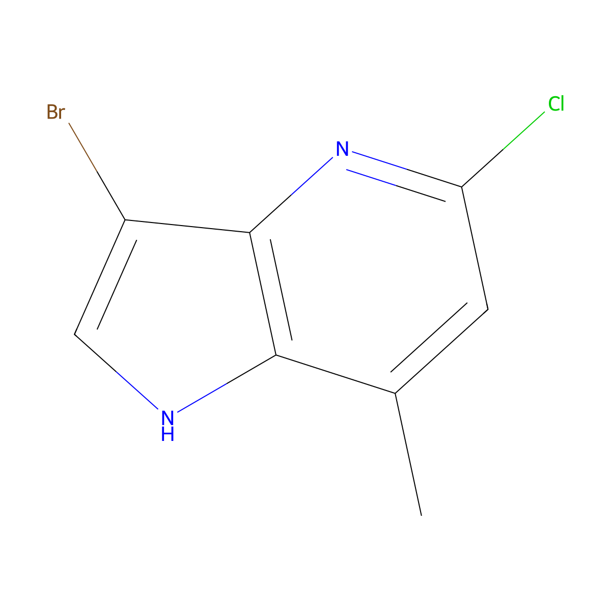3-bromo-5-chloro-7-methyl-1H-pyrrolo[3,2-b]pyridine molecular structure, CAS 1190310-89-4