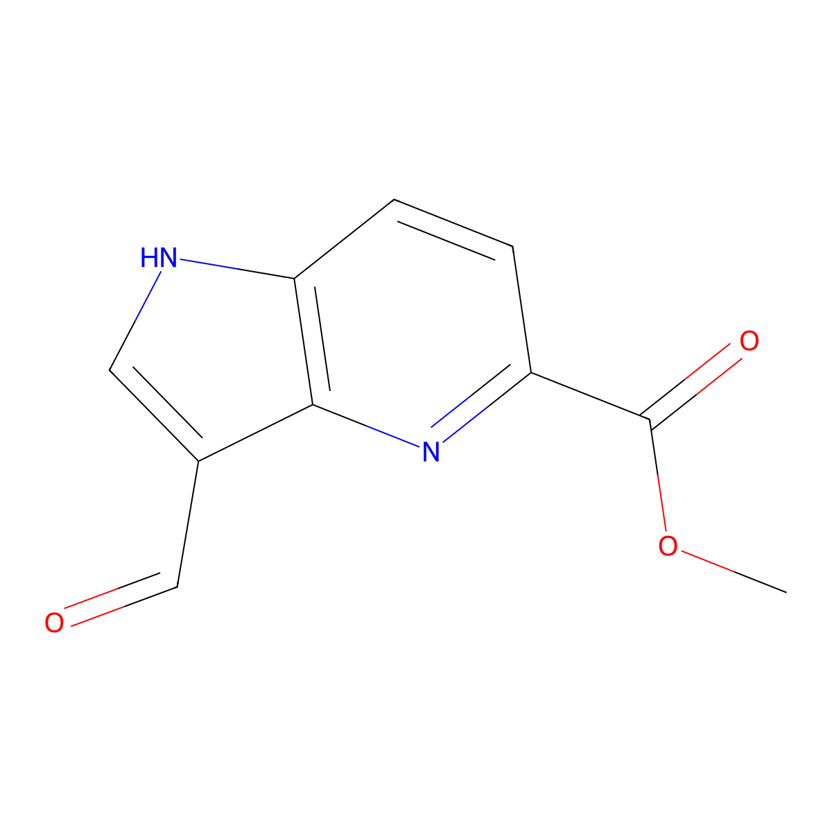 methyl 3-formyl-1H-pyrrolo[3,2-b]pyridine-5-carboxylate molecular structure, CAS 1190311-00-2