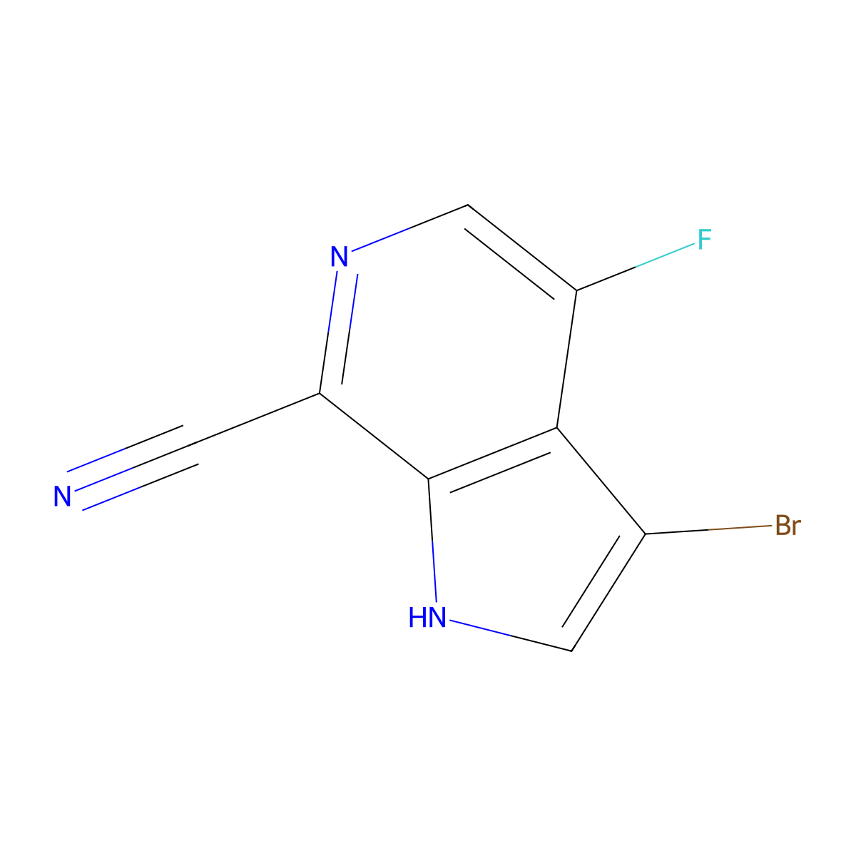 3-bromo-4-fluoro-1H-pyrrolo[2,3-c]pyridine-7-carbonitrile molecular structure, CAS 1190311-11-5
