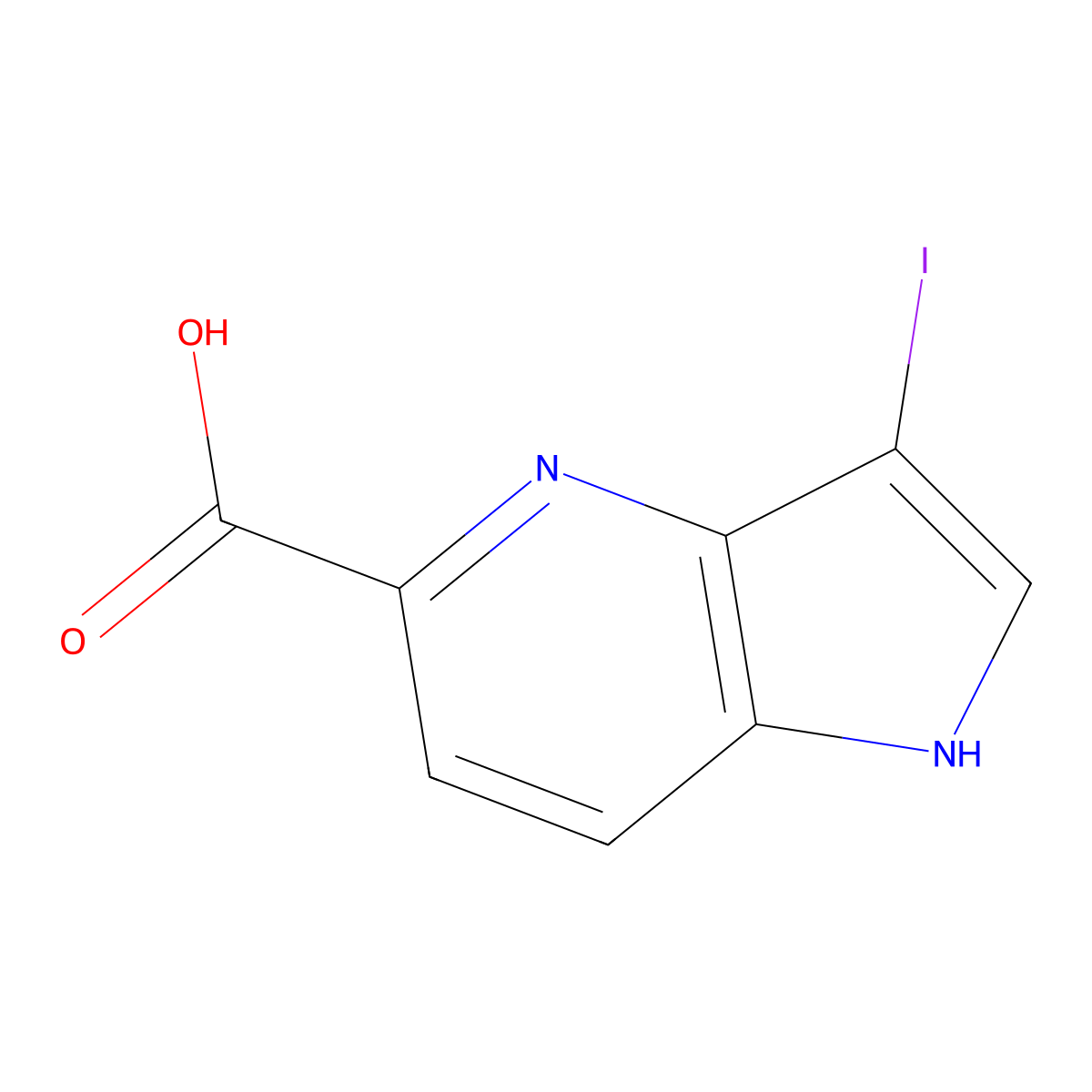 3-iodo-1H-pyrrolo[3,2-b]pyridine-5-carboxylic acid molecular structure, CAS 1190311-30-8