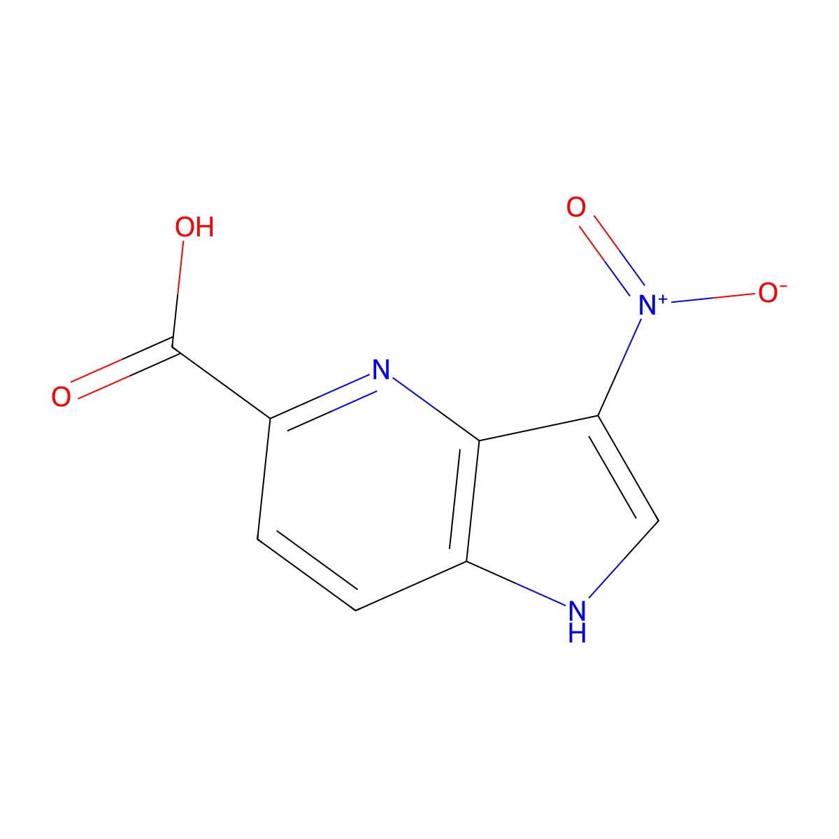 3-nitro-1H-pyrrolo[3,2-b]pyridine-5-carboxylic acid molecular structure, CAS 1190311-46-6