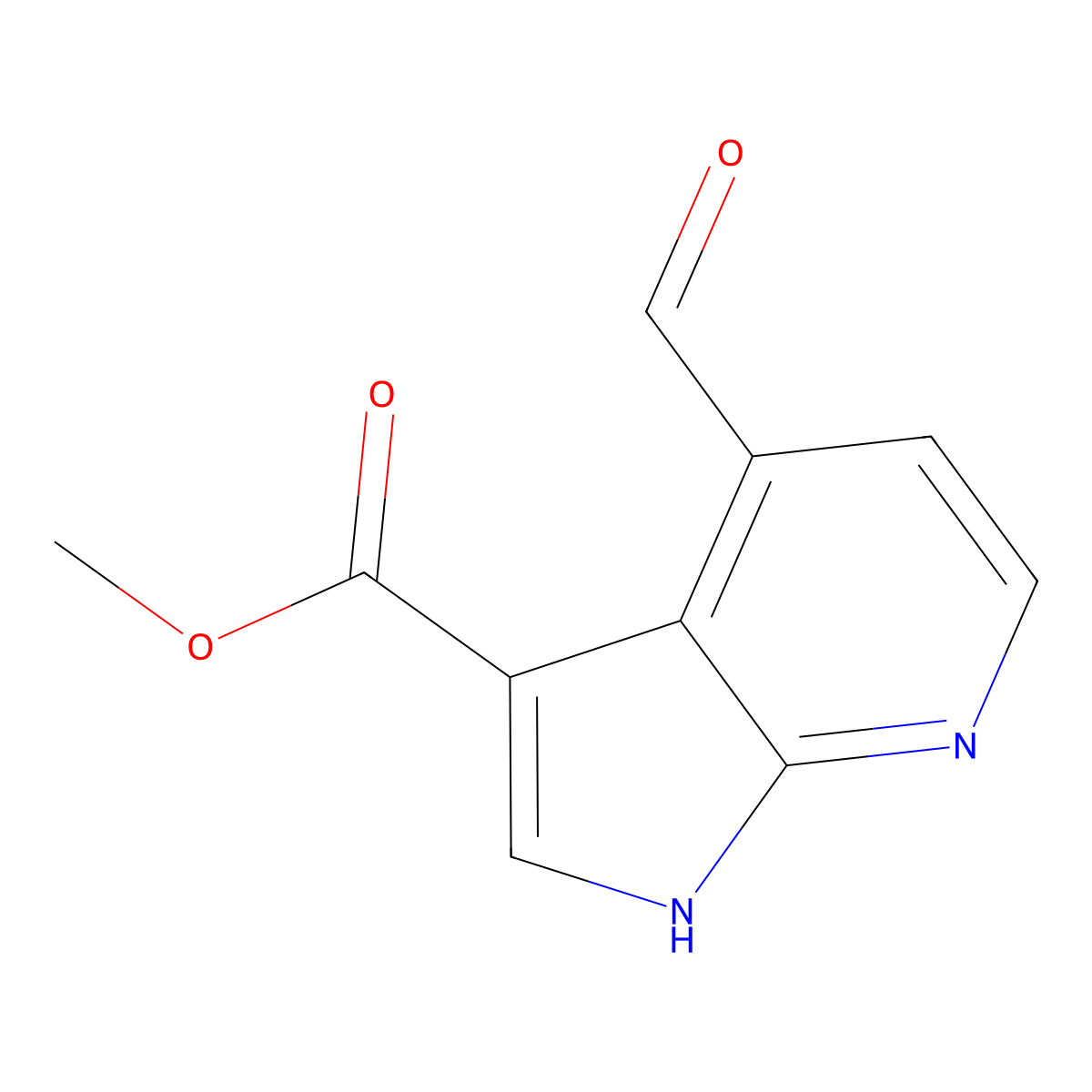 methyl 4-formyl-1H-pyrrolo[2,3-b]pyridine-3-carboxylate molecular structure, CAS 1190312-00-5