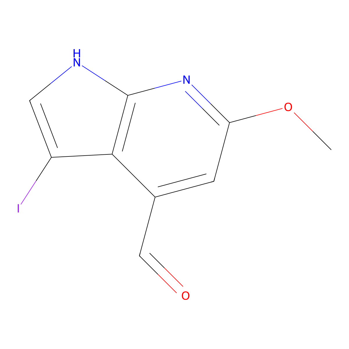 3-iodo-6-methoxy-1H-pyrrolo[2,3-b]pyridine-4-carbaldehyde molecular structure, CAS 1190312-11-8