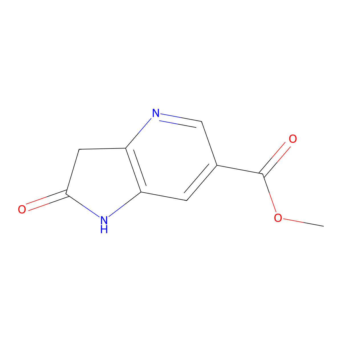 methyl 2-oxo-1H,2H,3H-pyrrolo(3,2-b)pyridine-6-carboxylate molecular structure, CAS 1190312-75-4