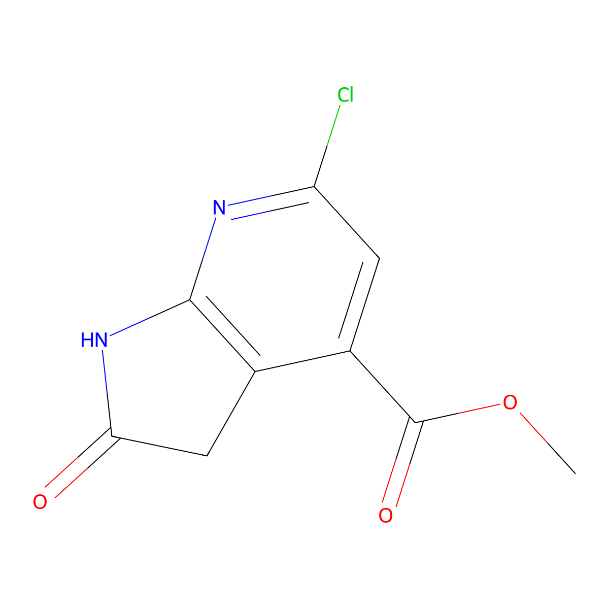 Methyl 6-chloro-2-oxo-2,3-dihydro-1H-pyrrolo[2,3-b]pyridine-4-carboxylate molecular structure, CAS 1190312-76-5